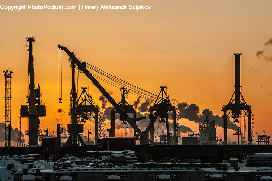 Constriction Crane, Dusk, Outdoors, Sky, Sunlight, Sunrise, Sunset