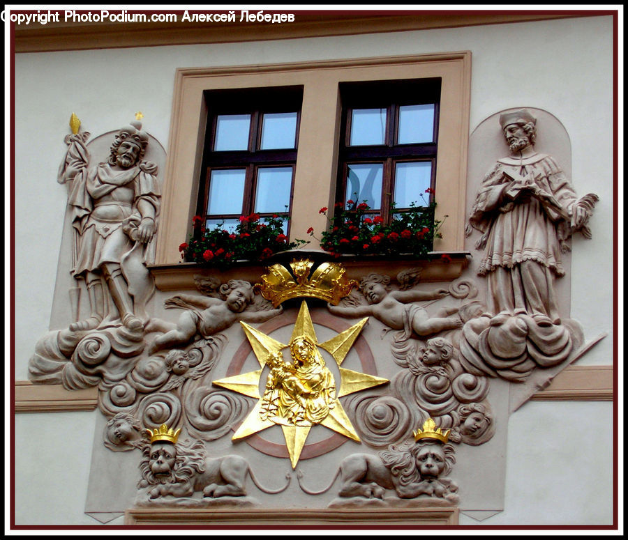 Window, Plant, Potted Plant, Art, Sculpture, Statue, Emblem