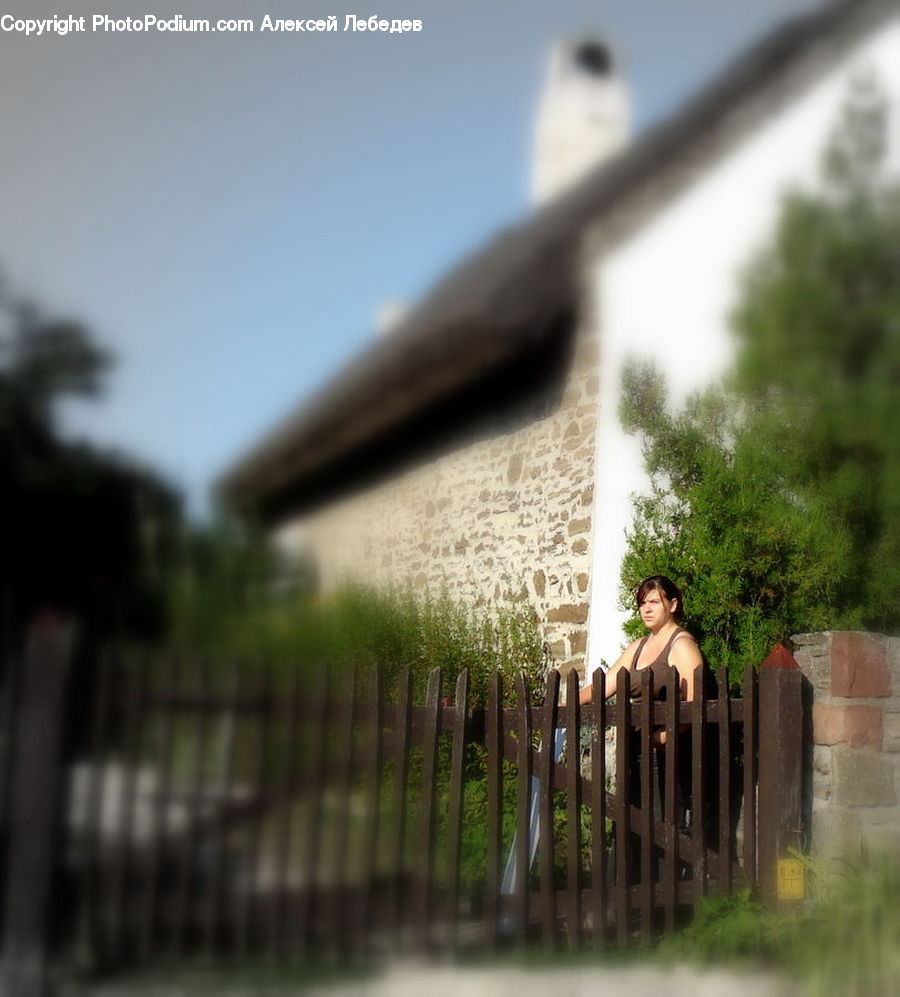 Fence, Person, Picket, Building, Cottage, Housing