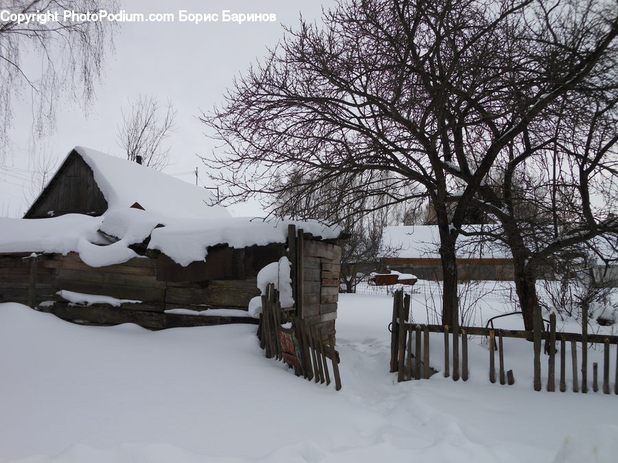 Bench, Ice, Outdoors, Snow, Arctic, Winter, Cabin