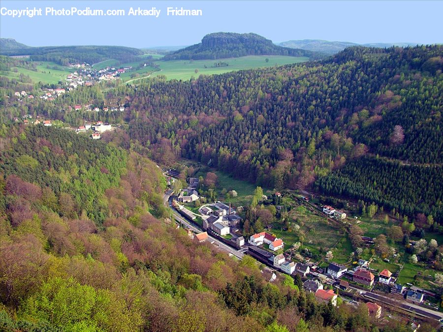 Countryside, Outdoors, Hill, Building, Downtown, Town, Aerial View