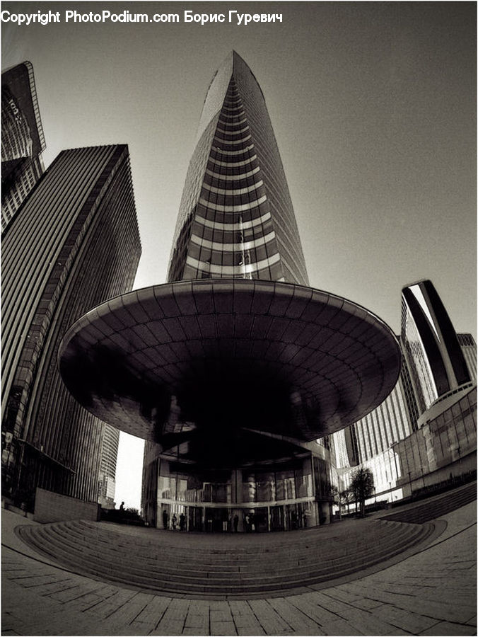 Fisheye, Architecture, City, Downtown, High Rise, Skyscraper, Urban