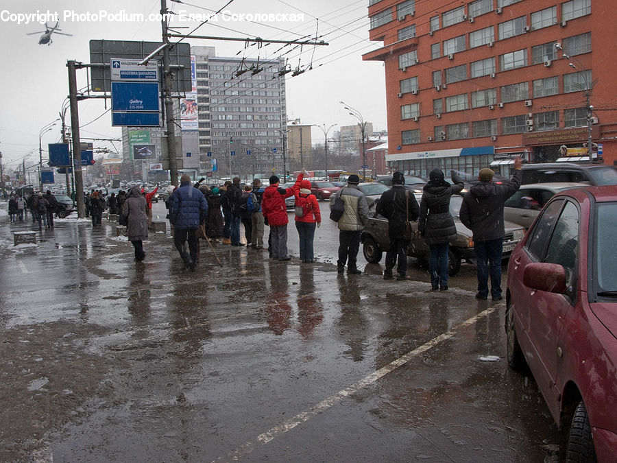 Automobile, Car, Vehicle, Crowd, City, Downtown, Urban