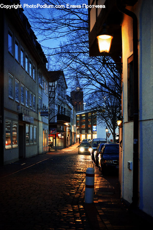 Automobile, Car, Vehicle, Lantern, Cobblestone, Pavement, Walkway