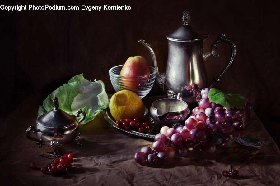 Fruit, Grapes, Glass, Goblet, Cake, Dessert, Food