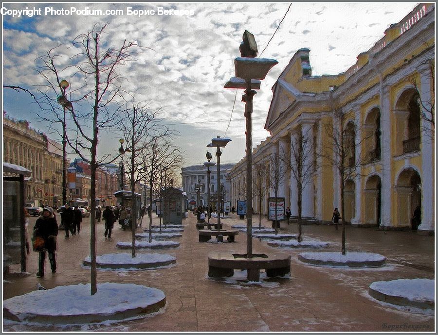 Puddle, Architecture, Downtown, Plaza, Town Square, Building, Housing