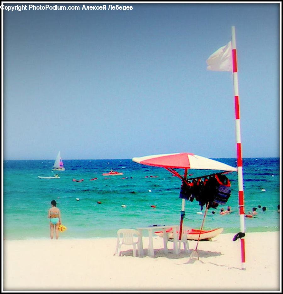 Pole, Umbrella, Beach, Coast, Outdoors, Sea, Water