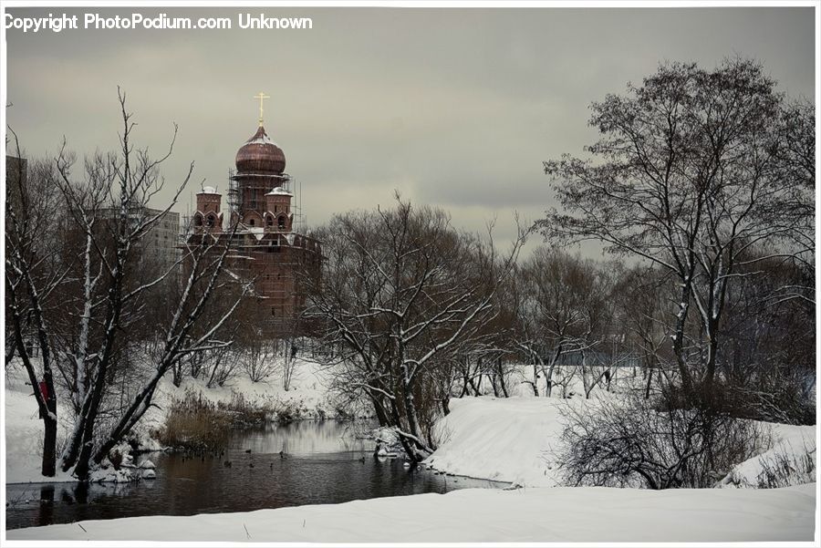 Ice, Outdoors, Snow, Architecture, Church, Worship, Housing