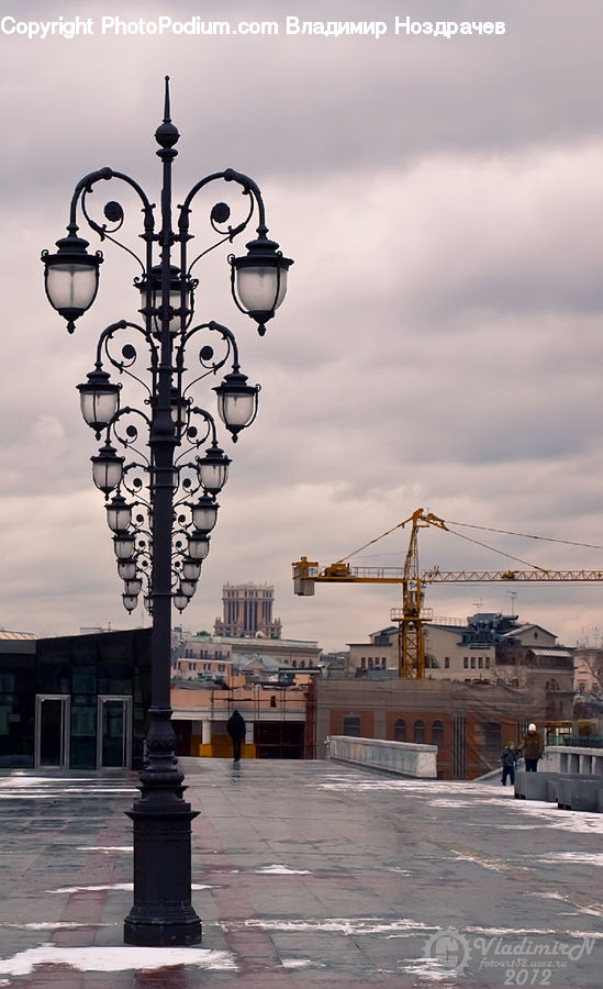Constriction Crane, Lamp Post, Pole, Architecture, Tower, City, Downtown
