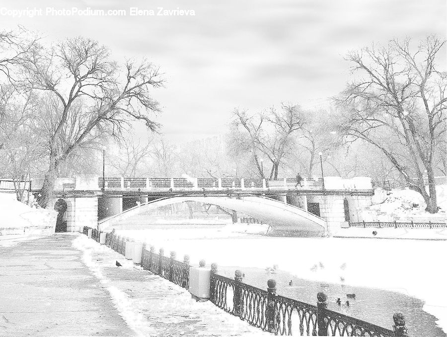Ice, Outdoors, Snow, Bridge, Countryside