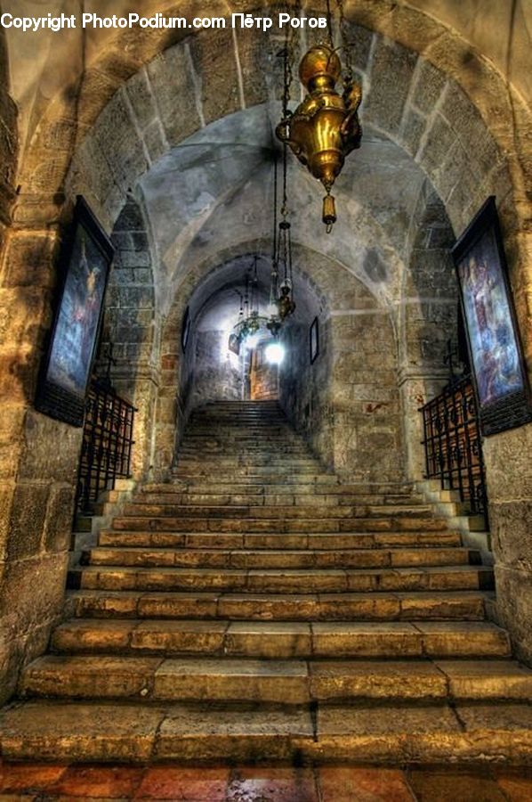 Banister, Handrail, Staircase, Tunnel, Crypt, Brick, Alley