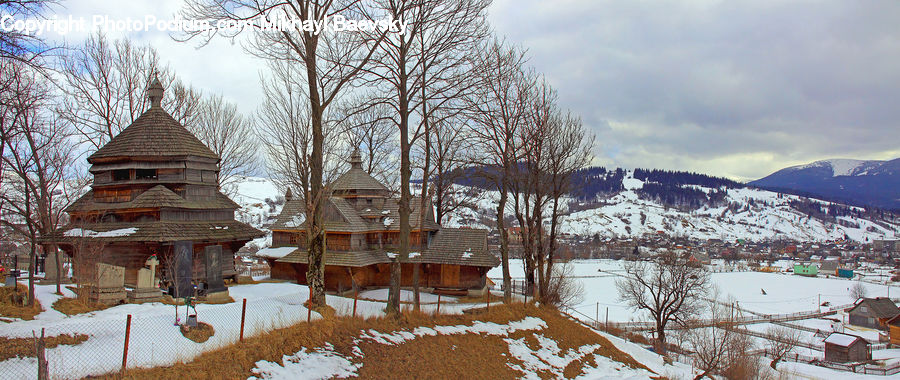 Ice, Outdoors, Snow, Building, Downtown, Town, Cottage