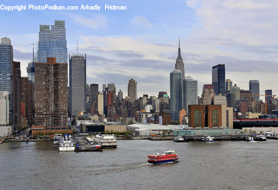 City, Downtown, Metropolis, Urban, Building, High Rise, Barge