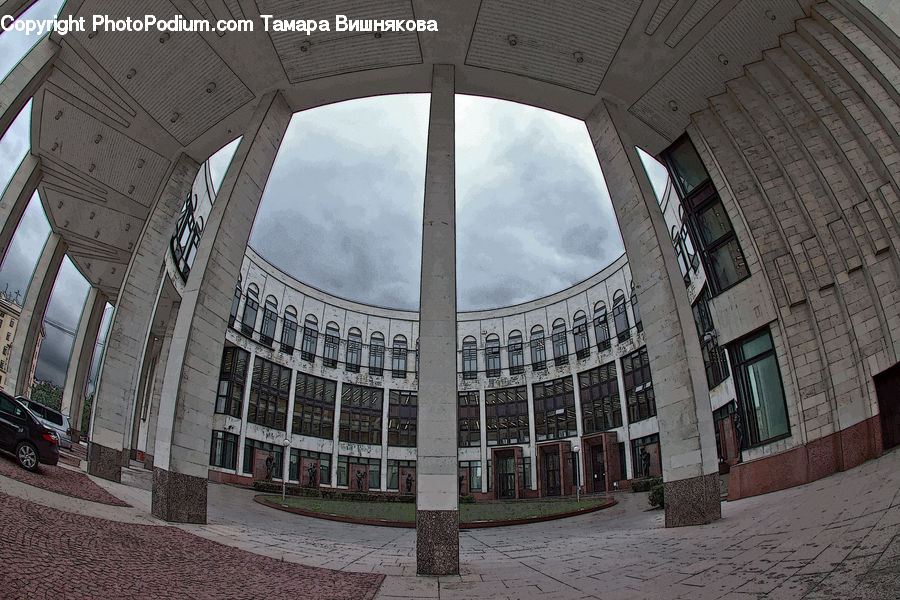 Fisheye, Arch, Building, Office Building, Canopy, City, Downtown
