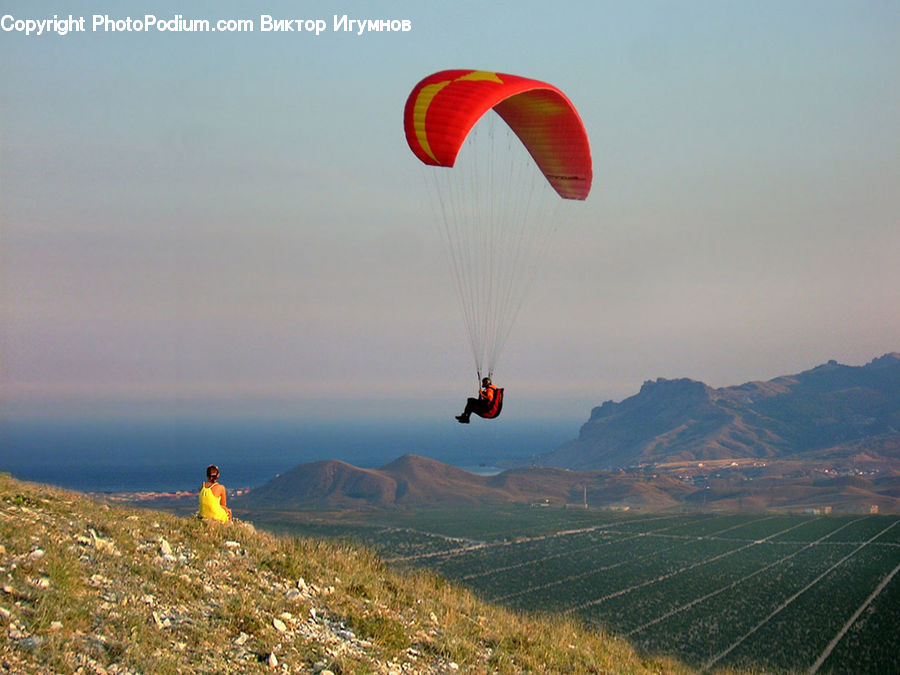Adventure, Flight, Gliding, Parachute, Mountain, Outdoors, Crest