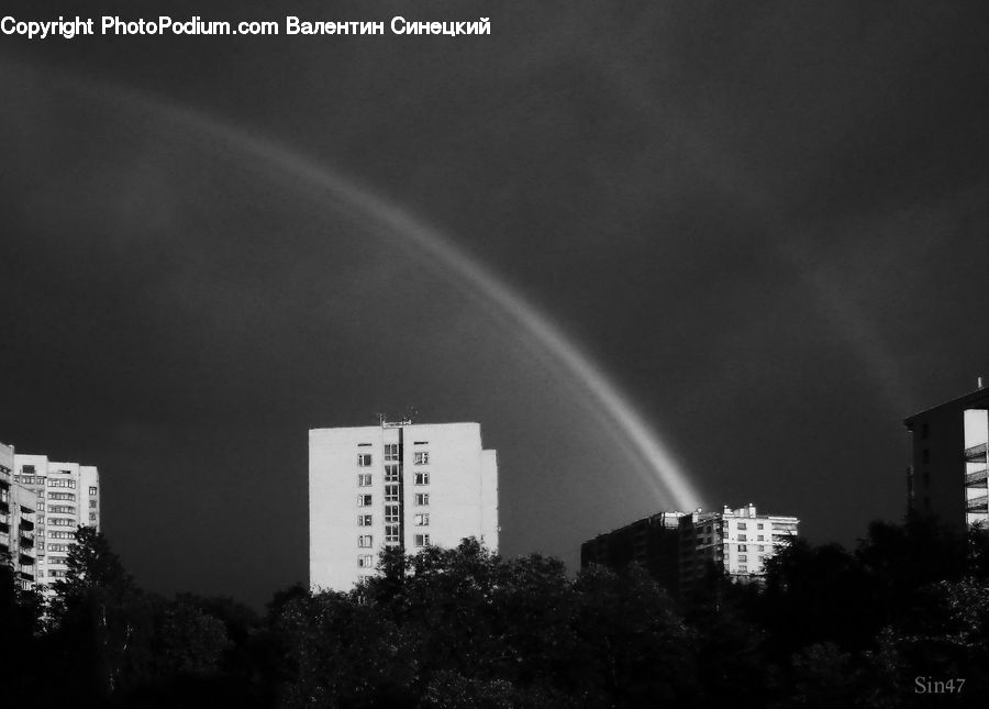 Outdoors, Rainbow, Sky, Night, City, Downtown, Urban