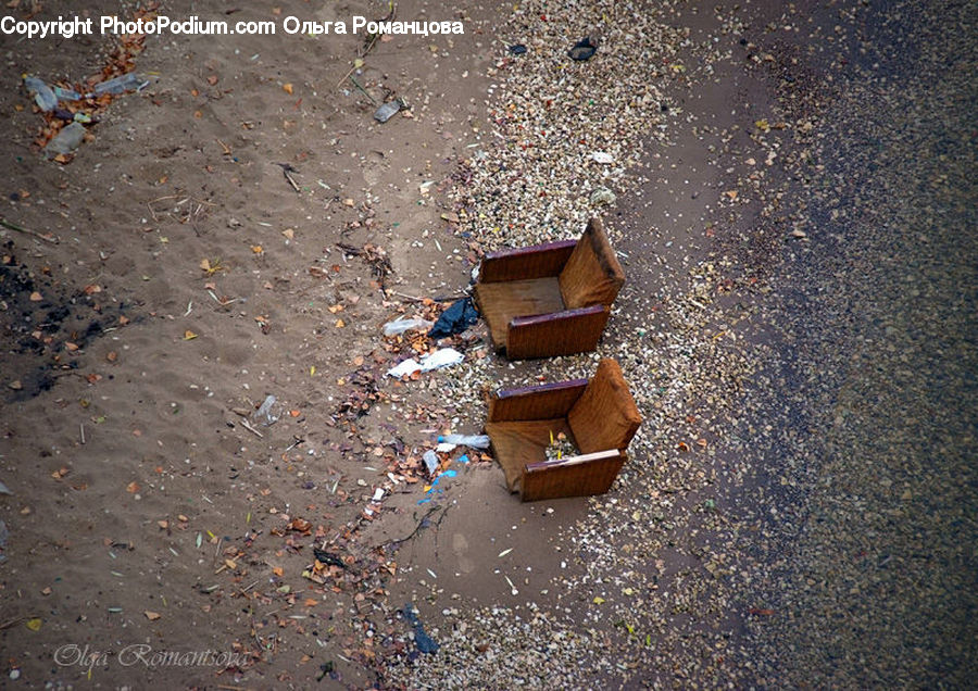 Chair, Furniture, Dirt Road, Gravel, Puddle