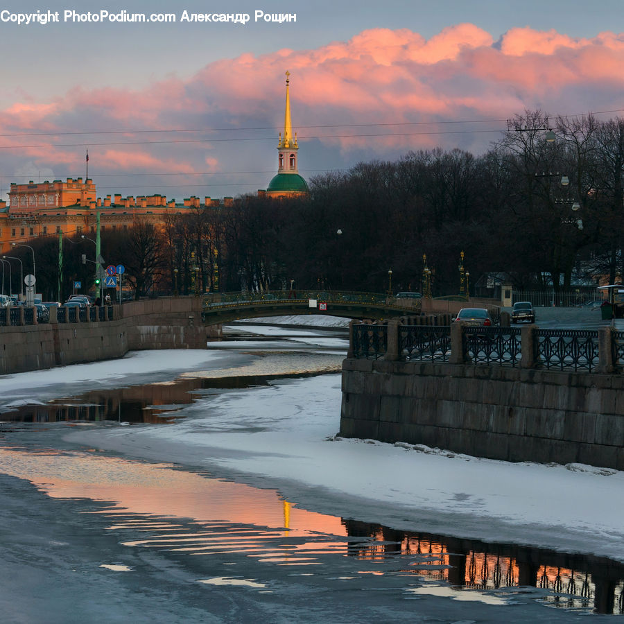 Fence, Puddle, Architecture, Castle, Fort, Dawn, Dusk
