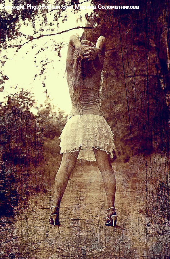Brick, Birch, Tree, Wood, Blonde, Female, Person