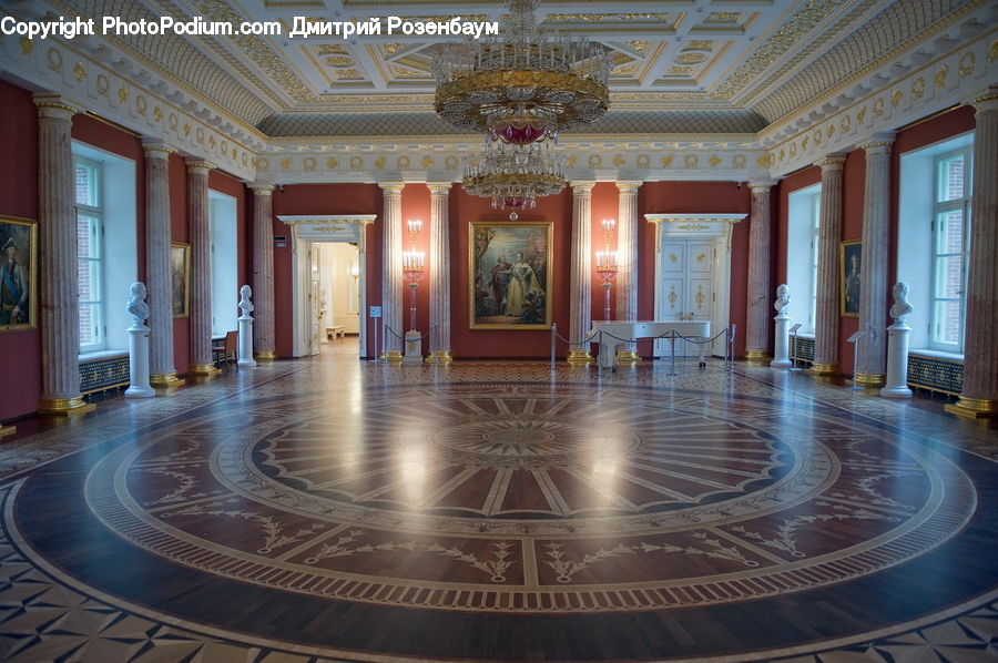 Chandelier, Lamp, Column, Pillar, Ballroom, Indoors, Room