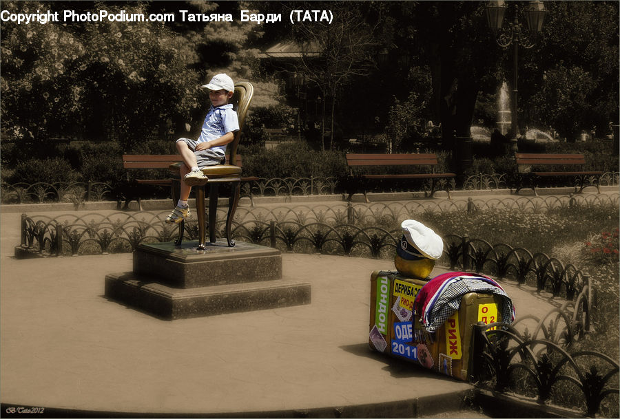 Bench, People, Person, Human, Tractor, Vehicle, Reading