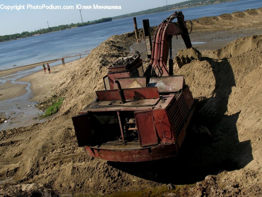 Bulldozer, Tractor, Vehicle, Rust, Rubble, Coast, Outdoors