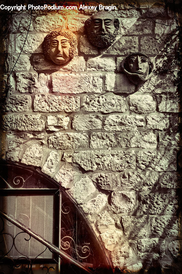 Brick, Head, Portrait, Art, Sculpture, Statue, Gargoyle
