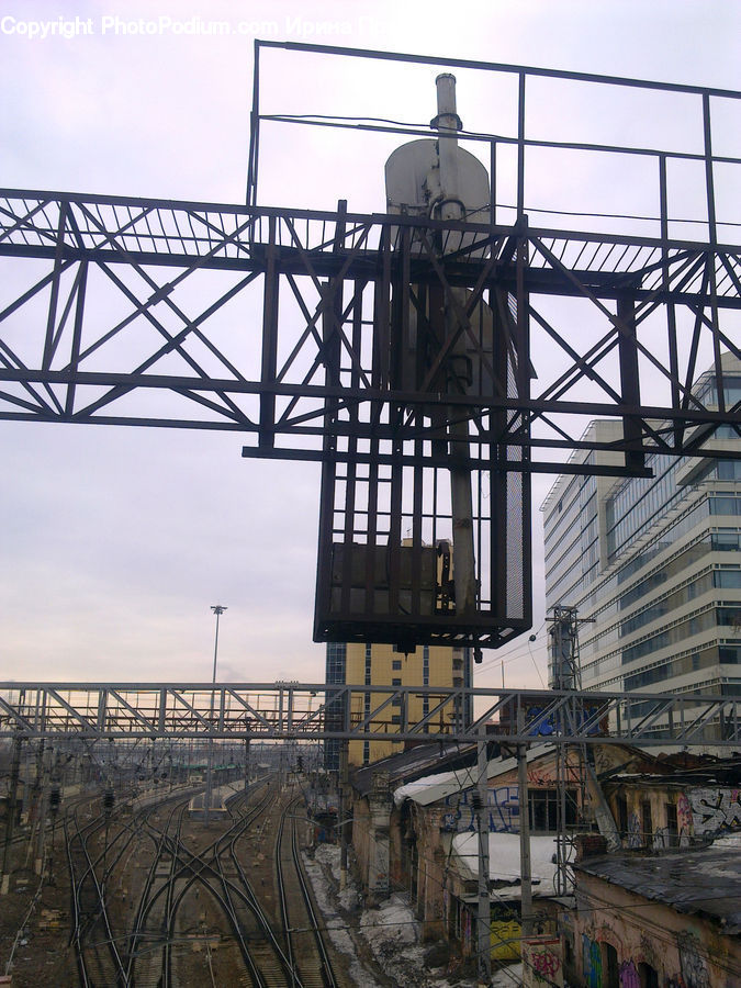 Rail, Train Track, Canopy, Factory, City, Downtown, Urban