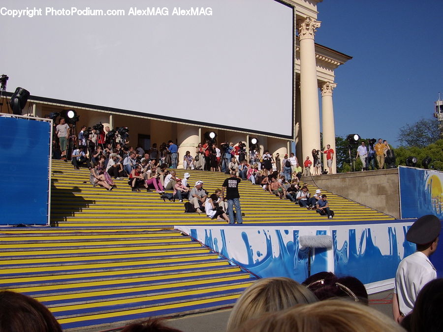 Crowd, Bench, Collage, Poster, Art, Building, Housing