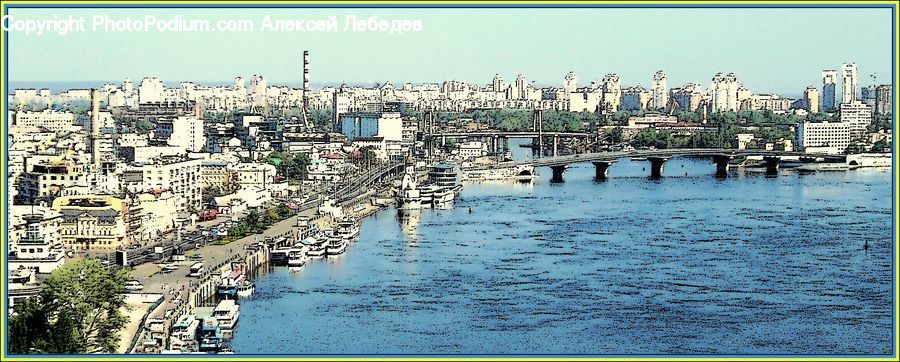Collage, Poster, Building, Architecture, Waterfront, City, Downtown