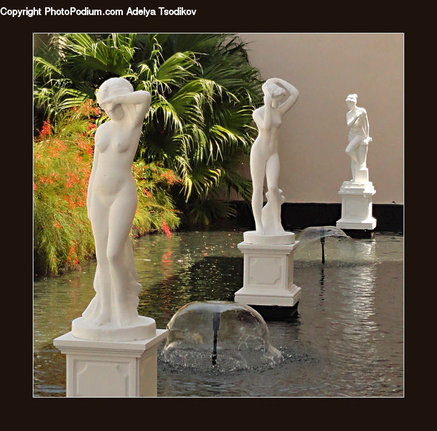 Fountain, Water, Plant, Potted Plant, Bust, Figurine, Head