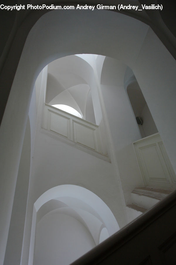 Arch, Banister, Handrail, Light Fixture, Crypt, Apartment Building, Building