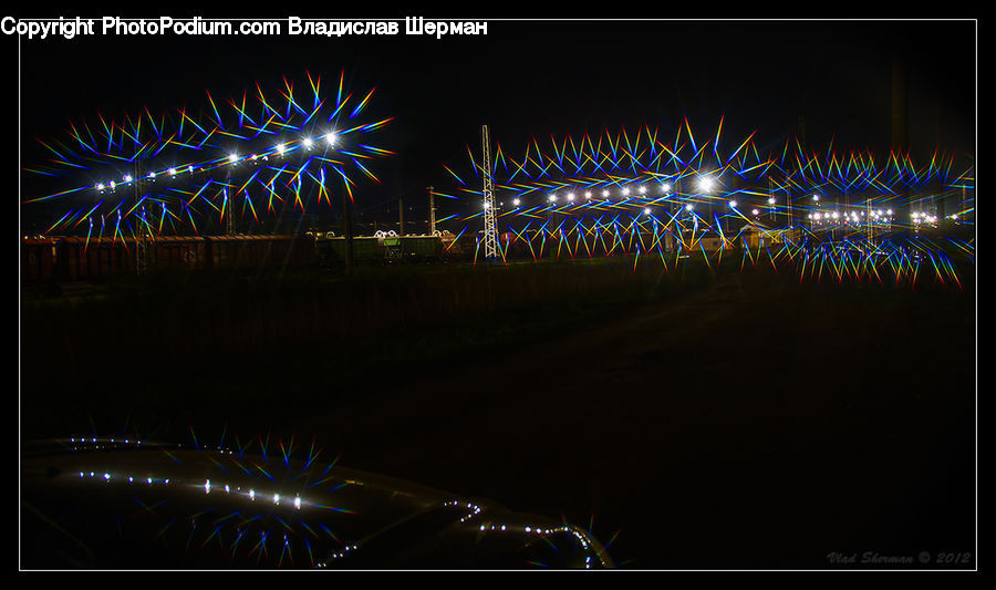 Fireworks, Night, City, Downtown, Metropolis, Urban, Architecture