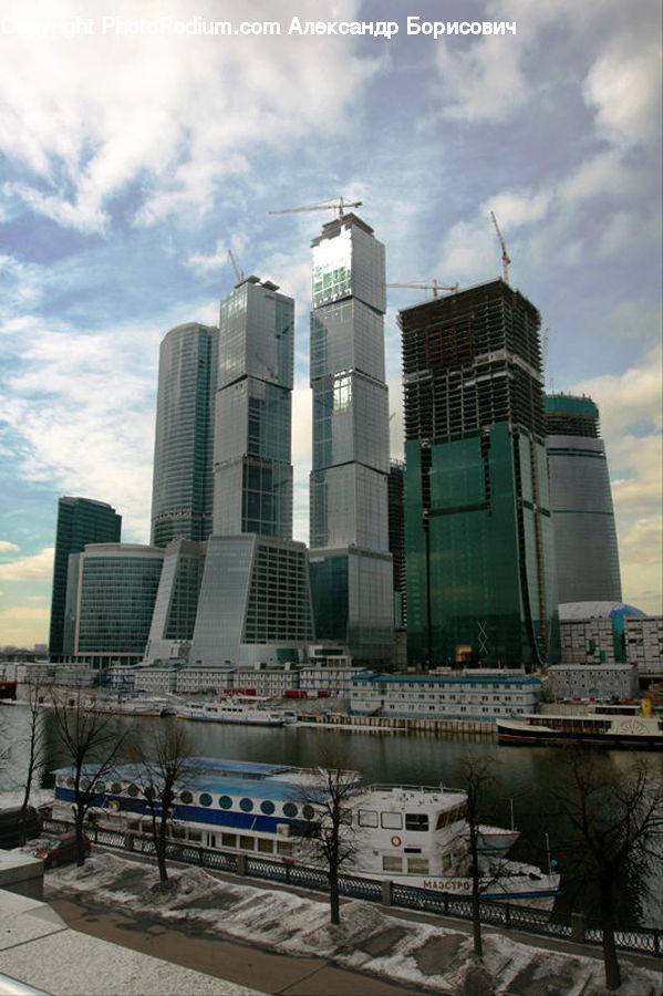 Boat, Watercraft, Passenger Car, Vehicle, Building, City, High Rise