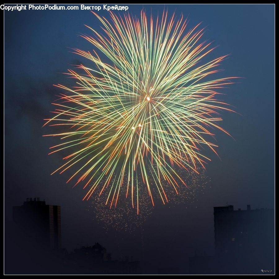 Fireworks, Night, Astronomy, Monitor, Screen, Text