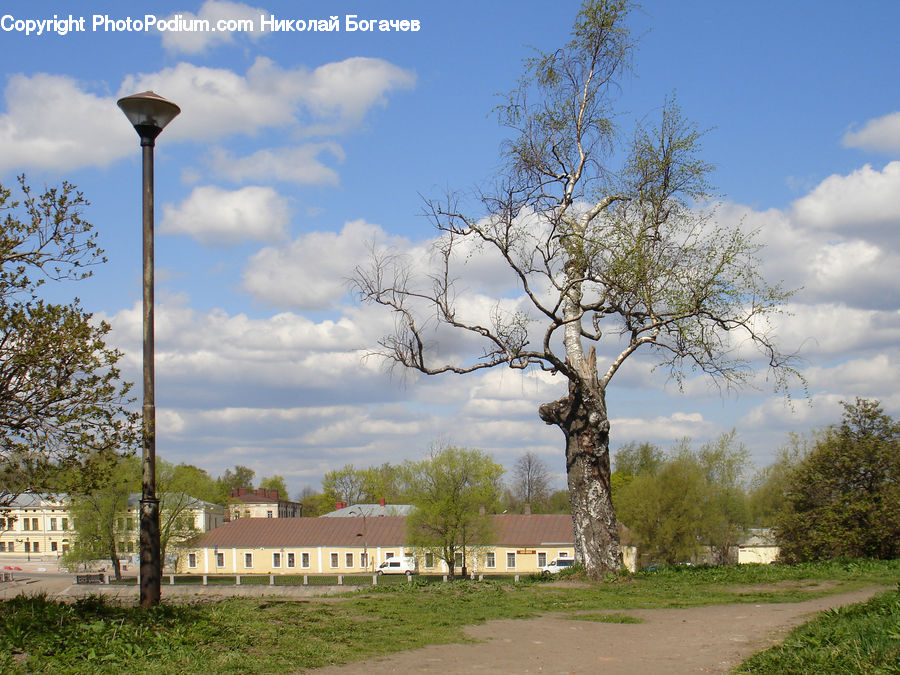 Lamp Post, Pole, Downtown, Neighborhood, Town, Building, Cottage