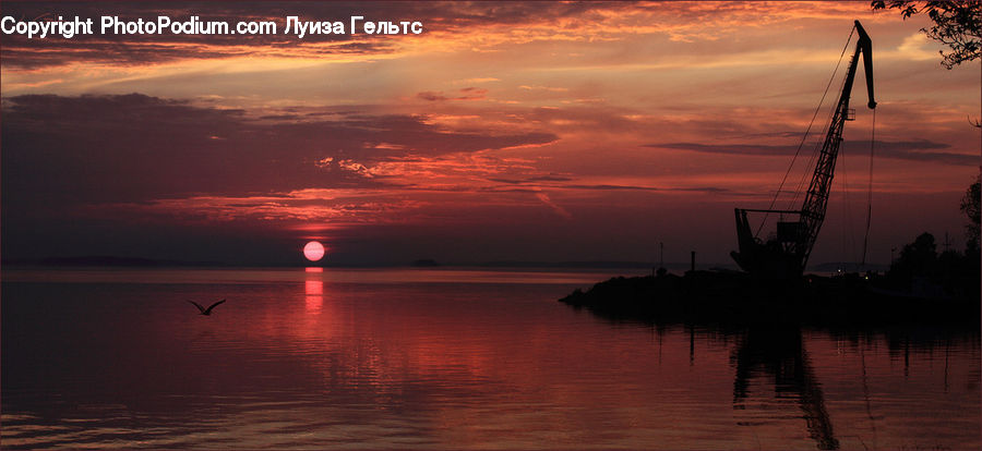Boat, Watercraft, Dawn, Dusk, Red Sky, Sky, Sunrise