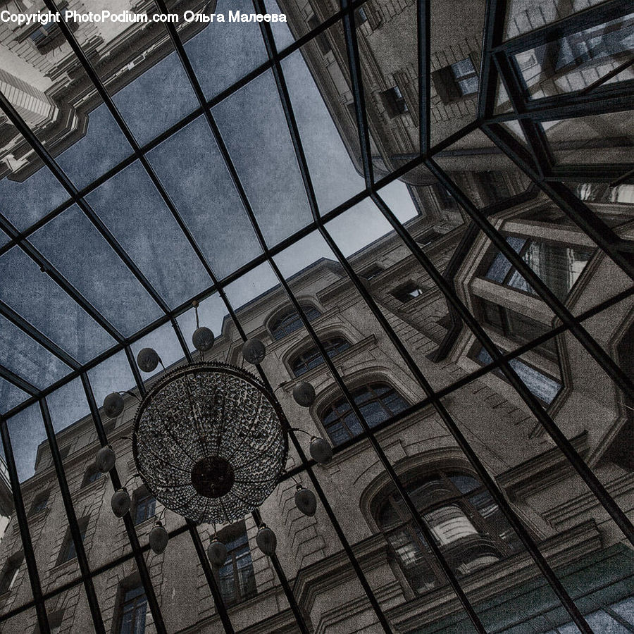 Chandelier, Lamp, Architecture, Housing, Skylight, Window, Drain