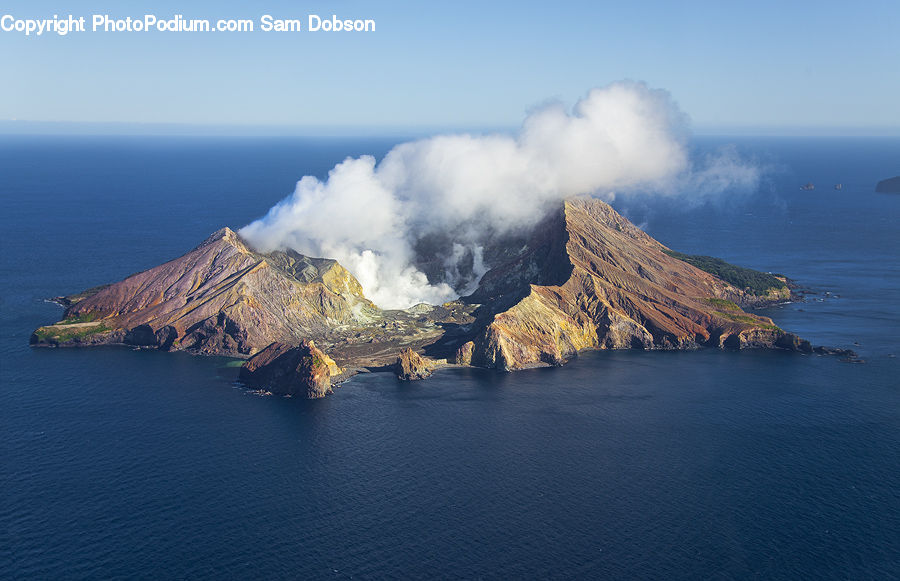 Eruption, Volcano, Coast, Outdoors, Sea, Water, Cliff