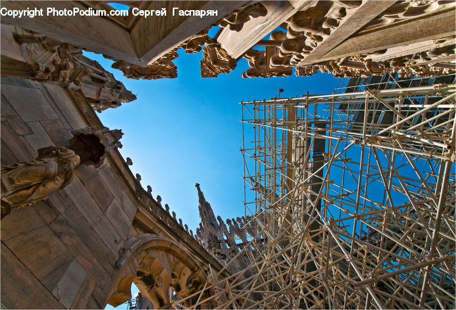 Art, Gargoyle, Statue, Construction, Scaffolding, Sculpture, Footwear