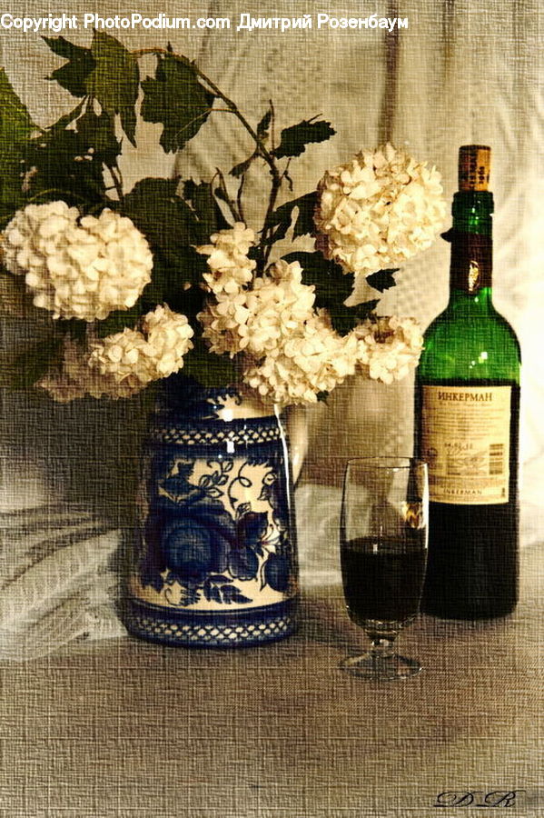 Bottle, Art, Mosaic, Tile, Basket, Alcohol, Beverage