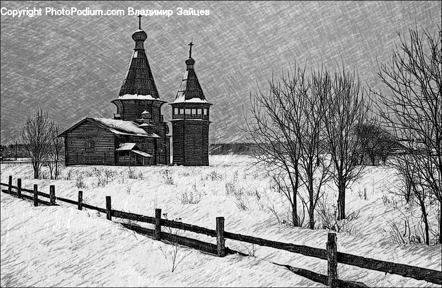 Ice, Outdoors, Snow, Fence, Architecture, Spire, Steeple
