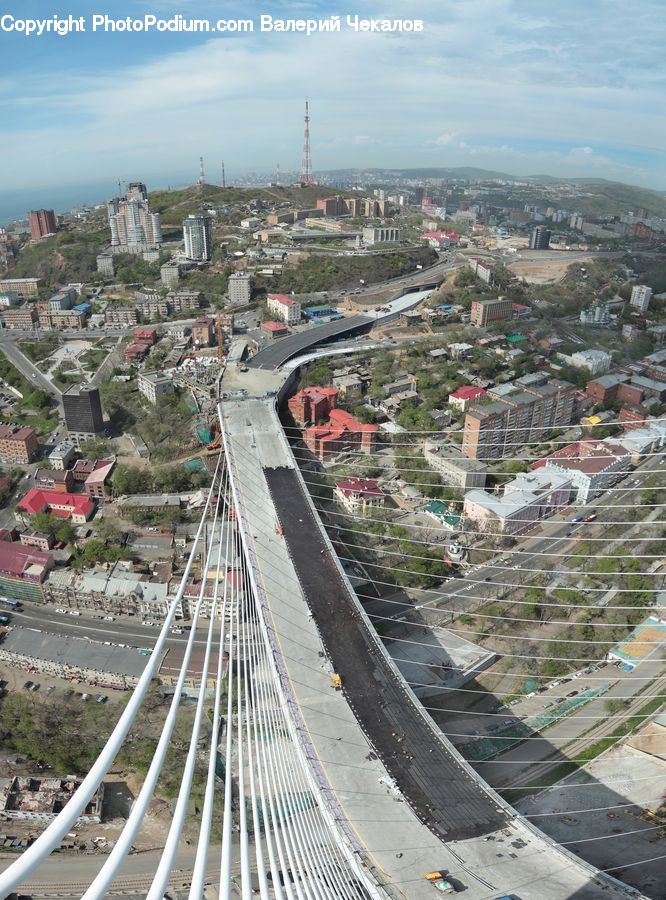 Aerial View, Freeway, Road, Building, Downtown, Town, City