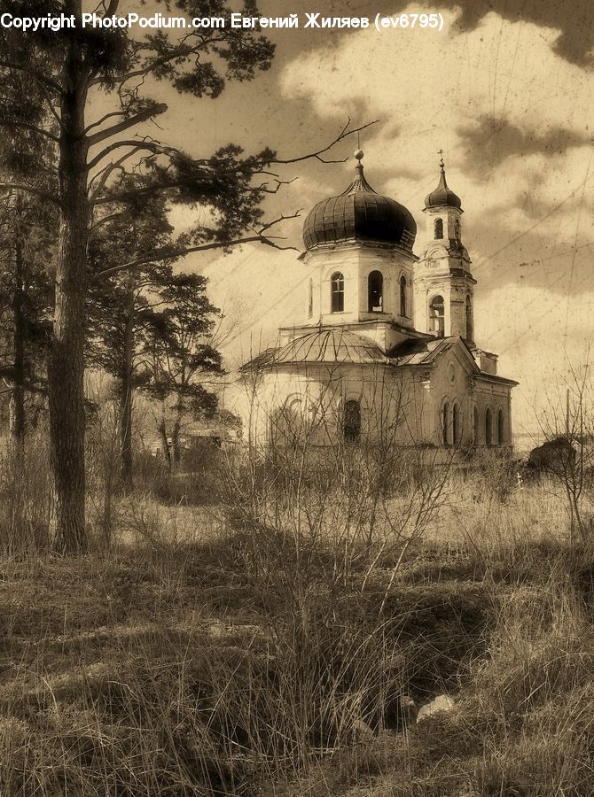 Architecture, Cathedral, Church, Worship, Drawing, Sketch, Countryside
