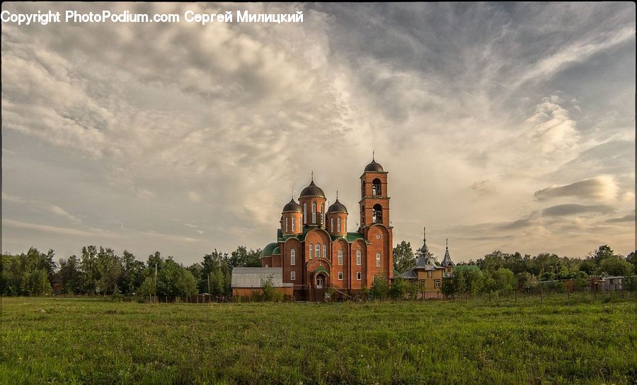 Field, Architecture, Bell Tower, Clock Tower, Tower, Mansion, Church
