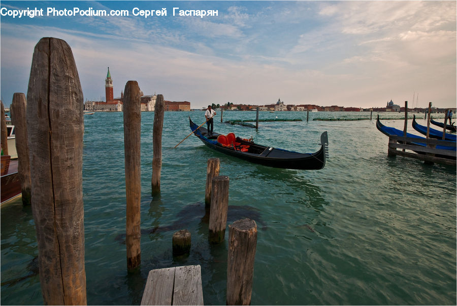 Boat, Gondola, Tree Stump, Coast, Outdoors, Sea, Water