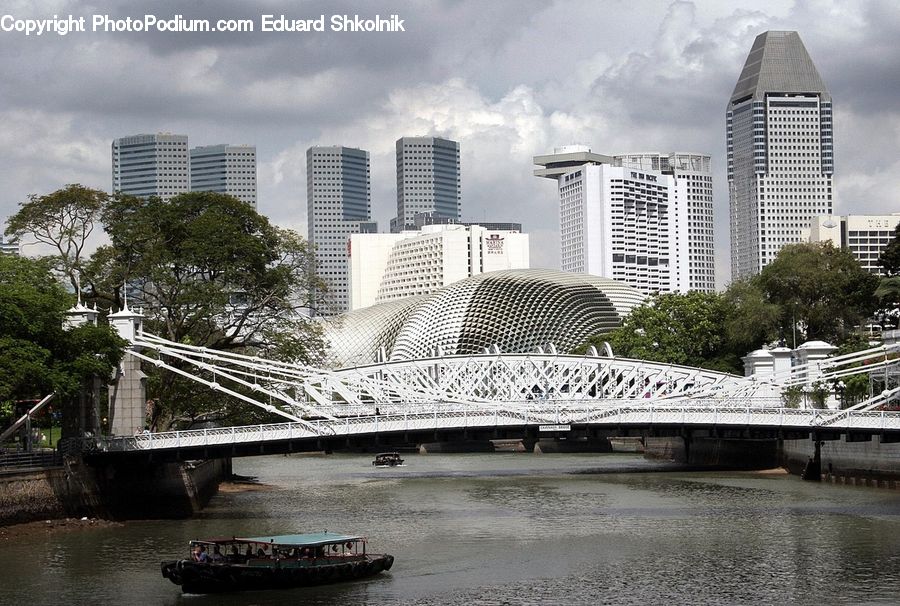 Bridge, Boat, Watercraft, Hovercraft, City, Downtown, Metropolis