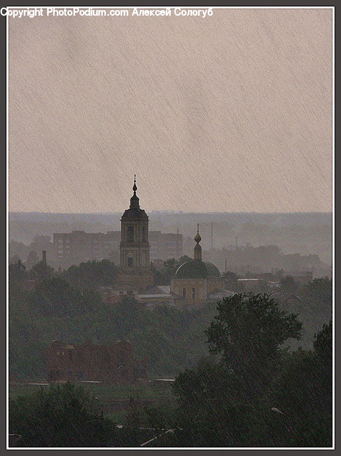Architecture, Bell Tower, Clock Tower, Tower, Fog, Mist, Outdoors