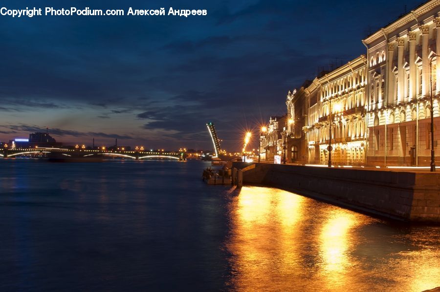 Canal, Outdoors, River, Water, Night, City, Downtown