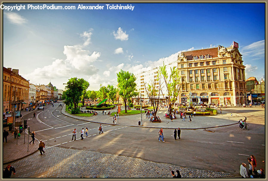 Architecture, Downtown, Plaza, Town Square, Town, Pedestrian, Person